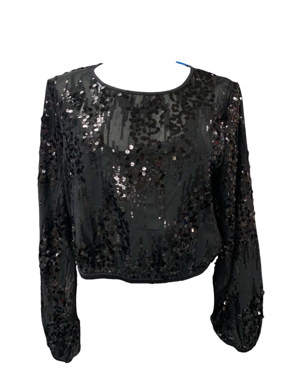RW&CO. Black Sequin Long Sleeve Crop Top Size S